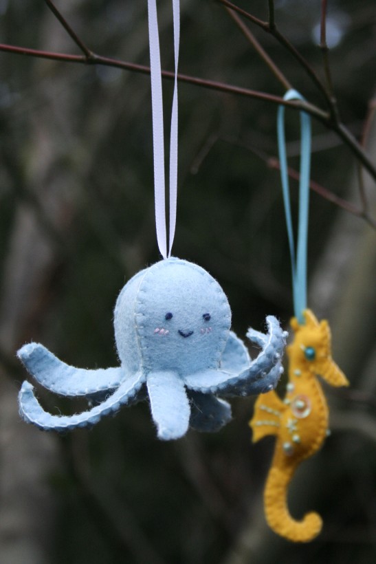 octopus and seahorse ornaments